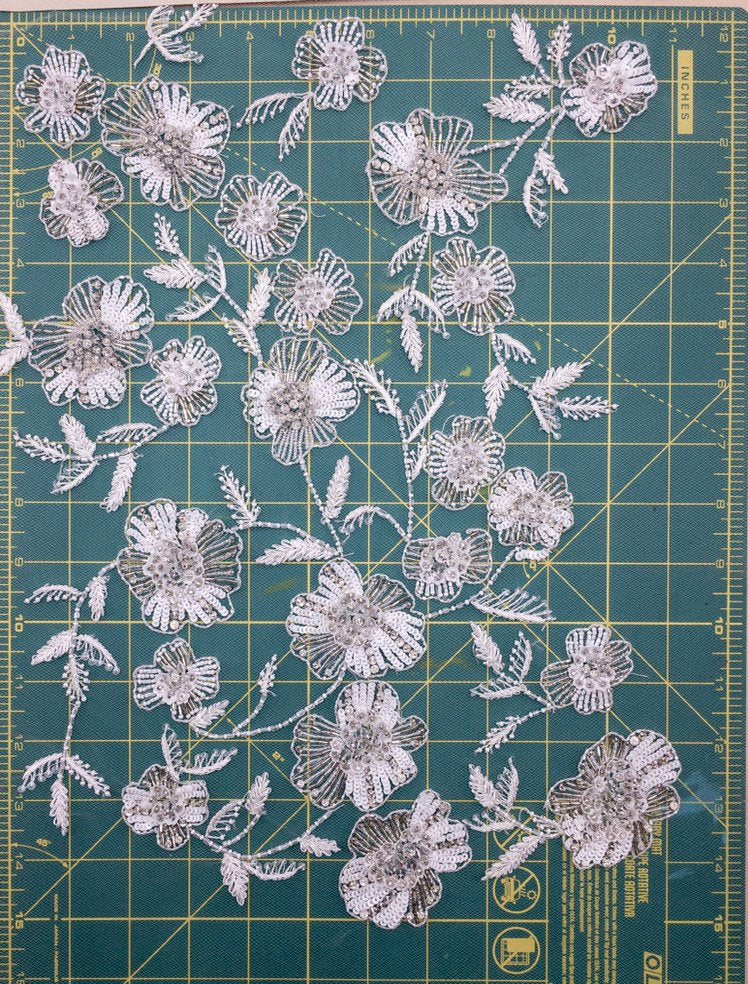 Crystal Beaded Applique panel, Beading Panel used as Beaded Trim, Beaded Applique, Haute Couture Fabric