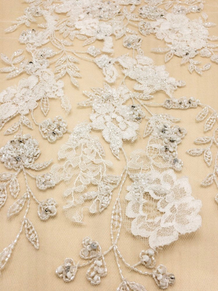 3D Chantilly Lace Beaded Floral Applique