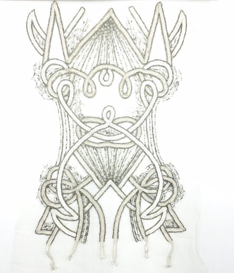 A116 - White & Silver Beaded Applique Panel
