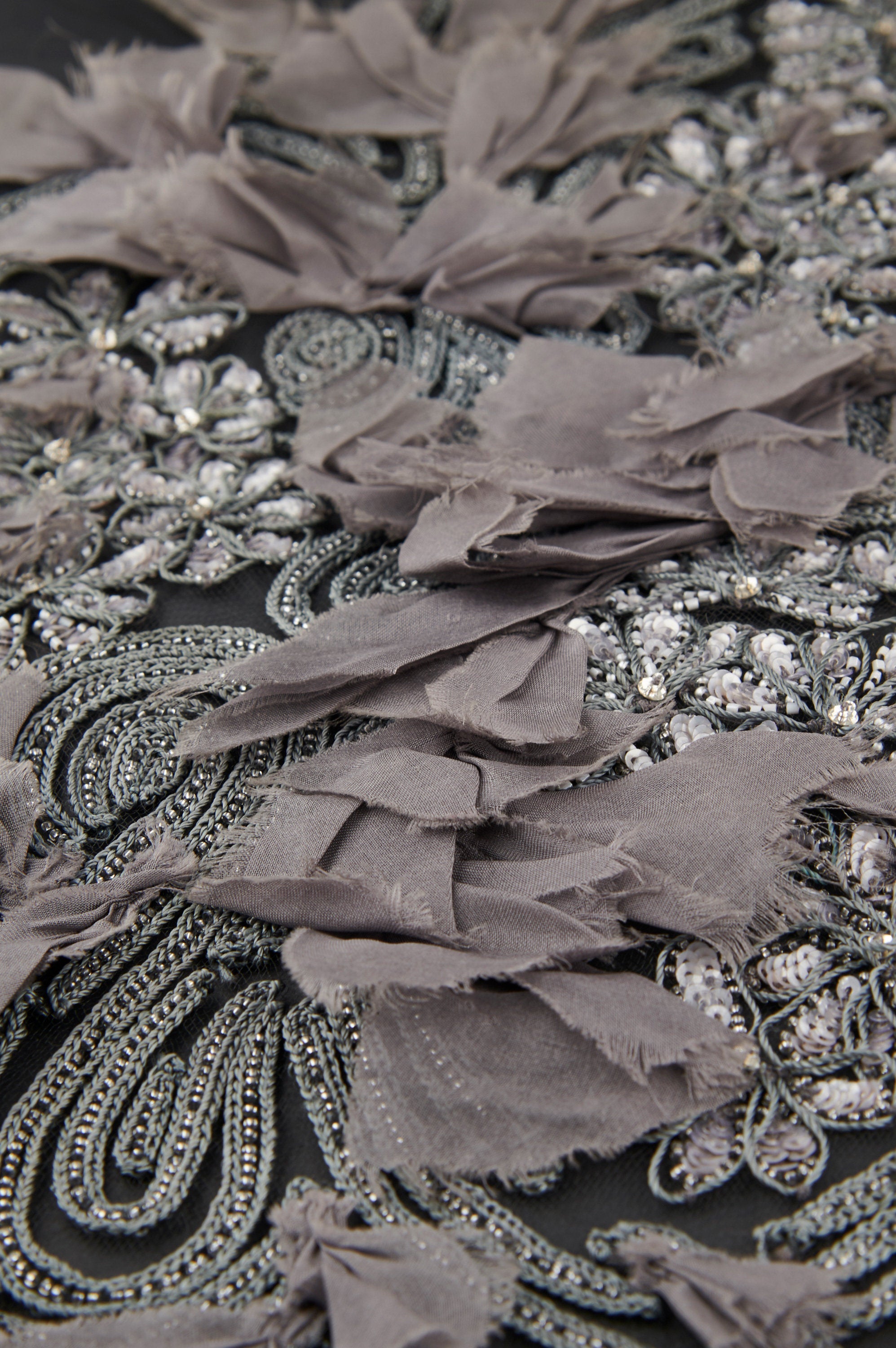 3D Charcoal Gray Embellished Applique