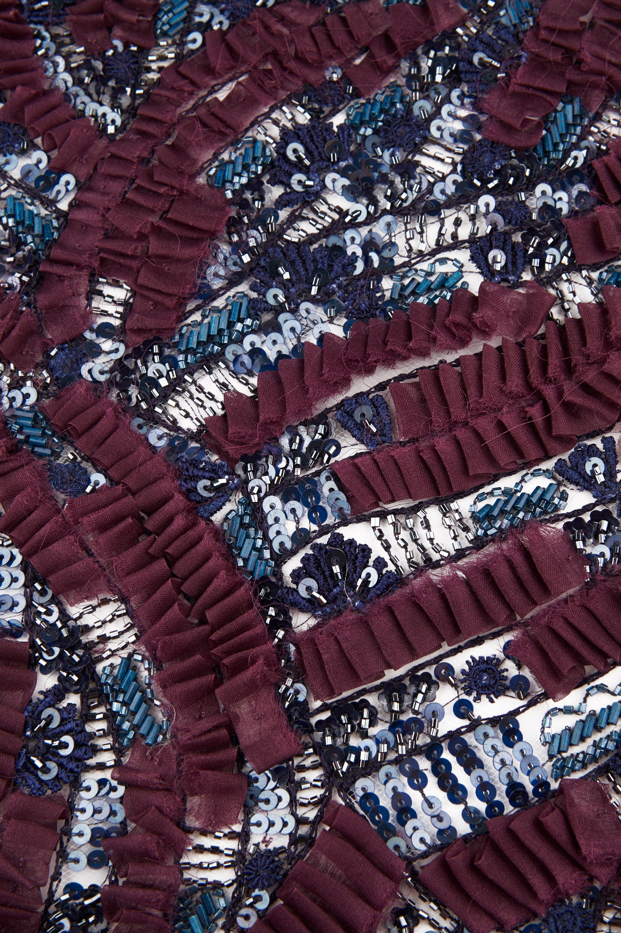 A114 - Burgundy Silk Organza Beaded Applique