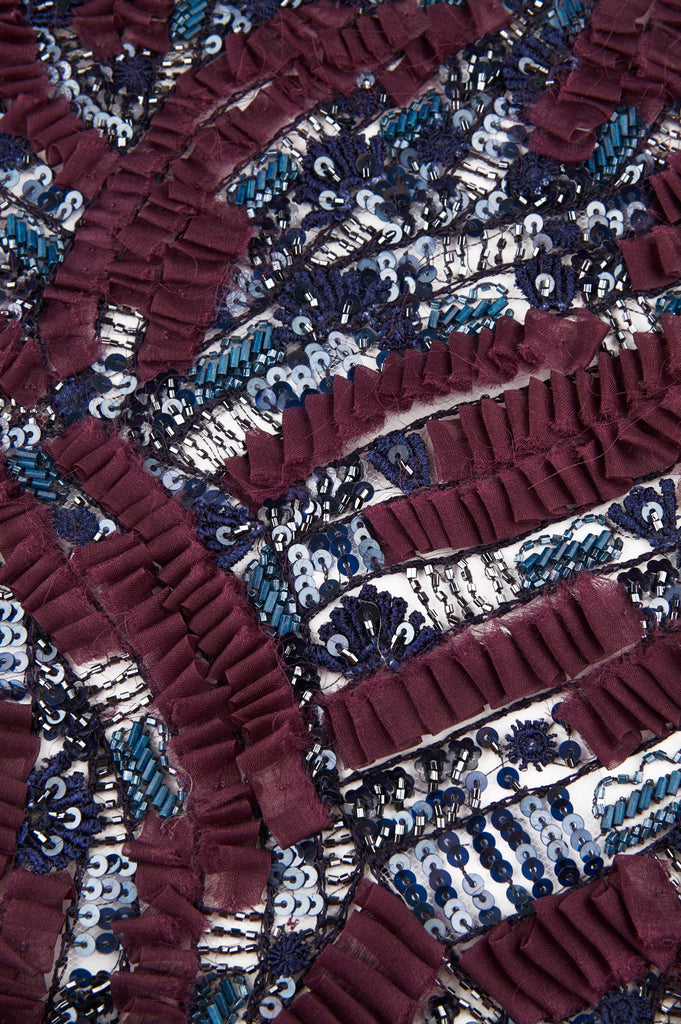 A114 - Burgundy Silk Organza Beaded Applique
