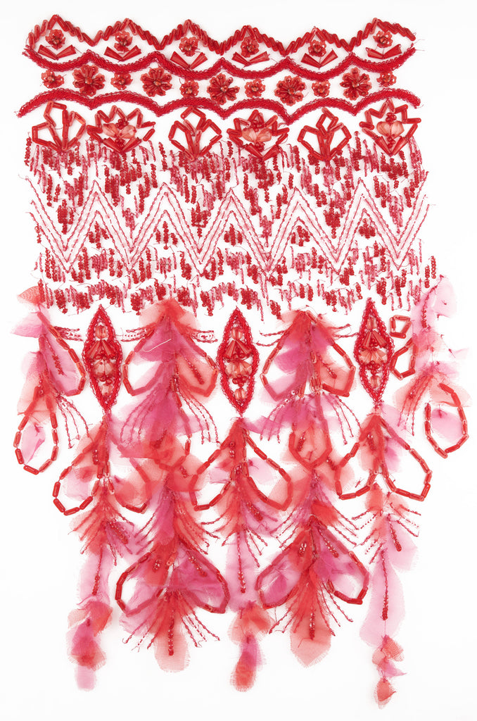 A137 - Red Hyacinth Beaded Organza Applique
