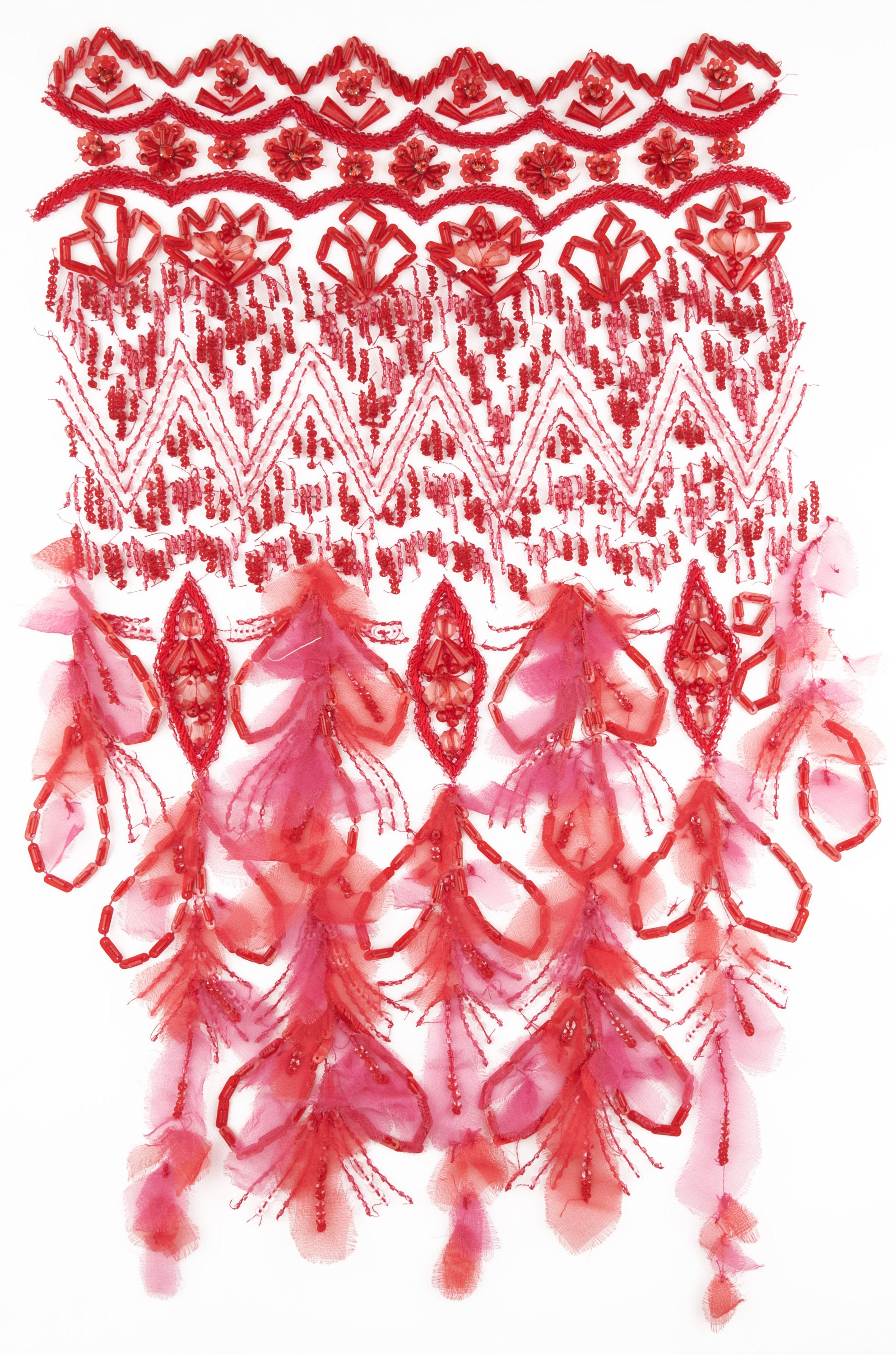 A137 - Red Hyacinth Beaded Organza Applique